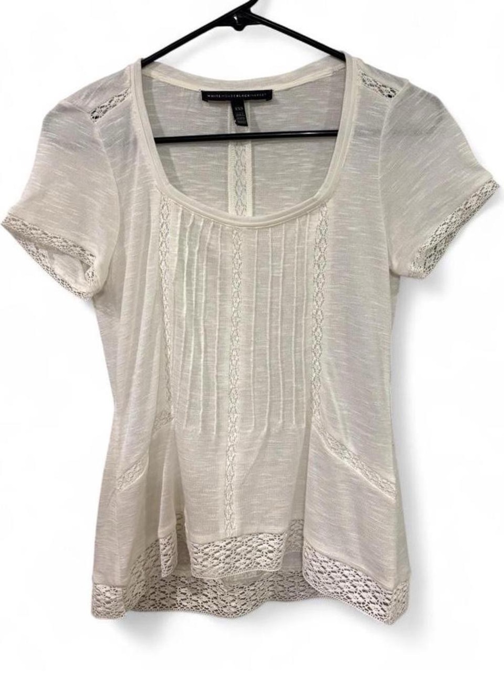 White House Black Market White Blouse with Lace Trim